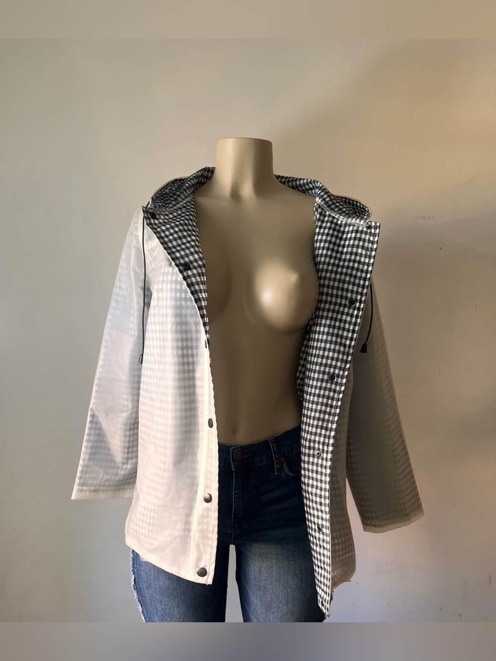 New Gingham Translucent Clear Waterproof Rain Jacket